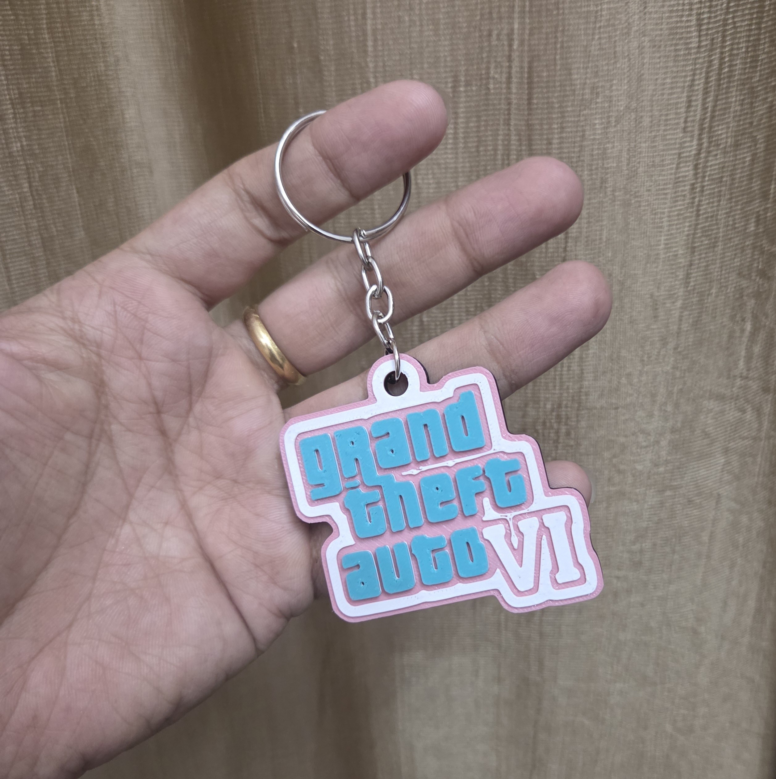GTA 6 Inspired 3D Printed Keyring | Vice City Gamer Keychain - Image 4