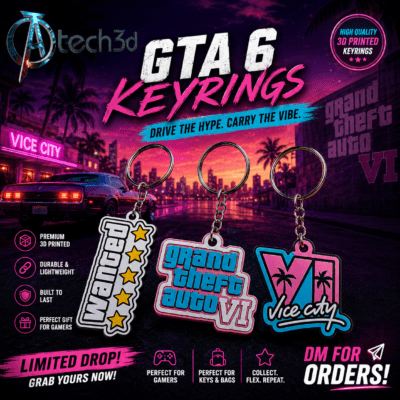 Alternative view of GTA 6 Inspired 3D Printed Keyring | Vice City Gamer Keychain
